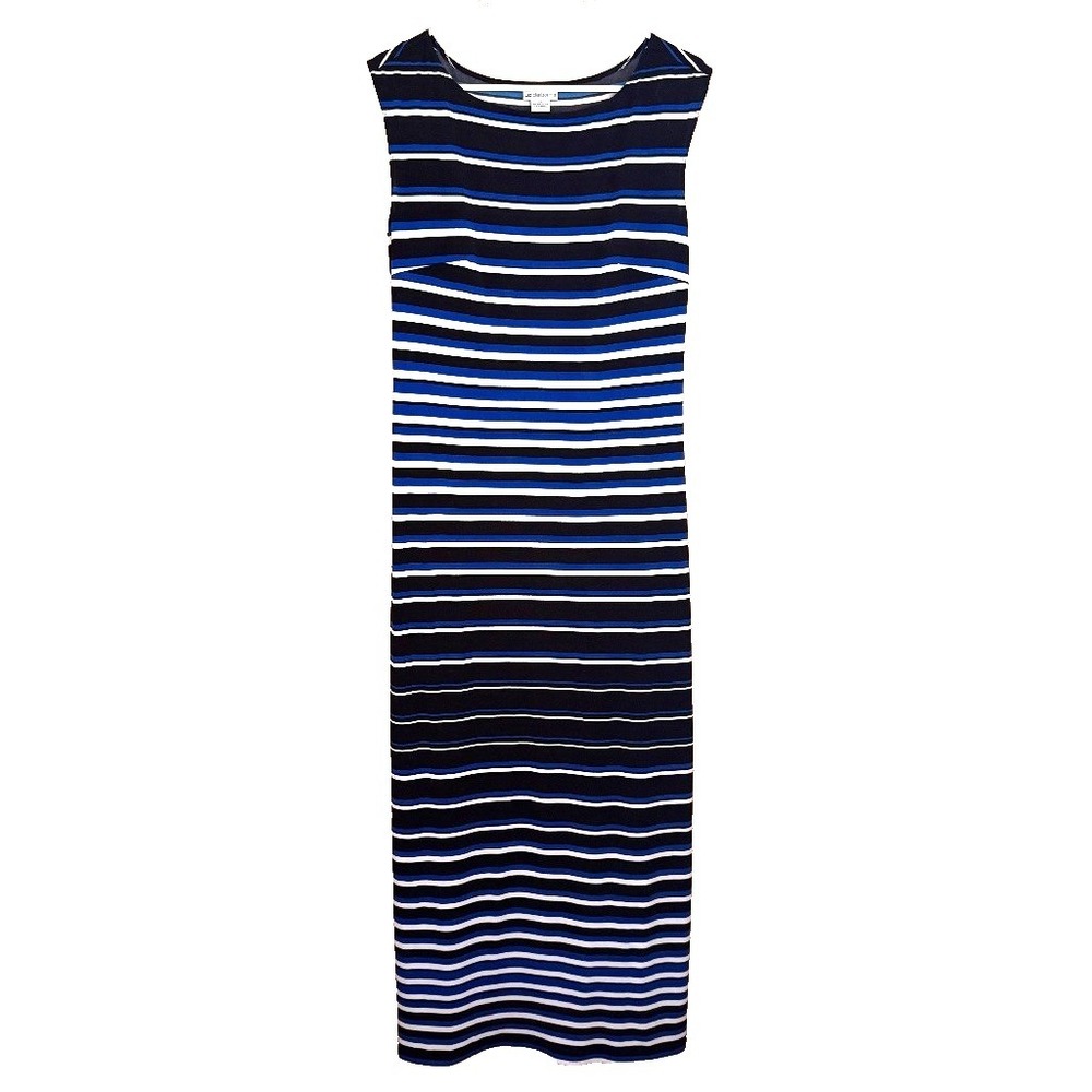 Liz Claiborne Striped Maxi Dress M Blue Black White Sleeveless Coastal Nautical